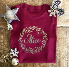 Load image into Gallery viewer, Personalised Christmas Wreath - Big Kids Sweater
